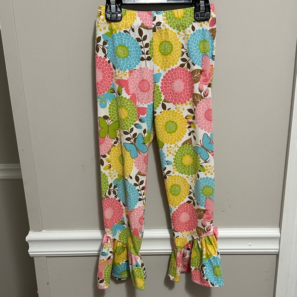 NWOT Brown Striped Dress w/ Floral Pants Set & stunning 🎀 details & ruffles 5yo - Picture 7 of 14